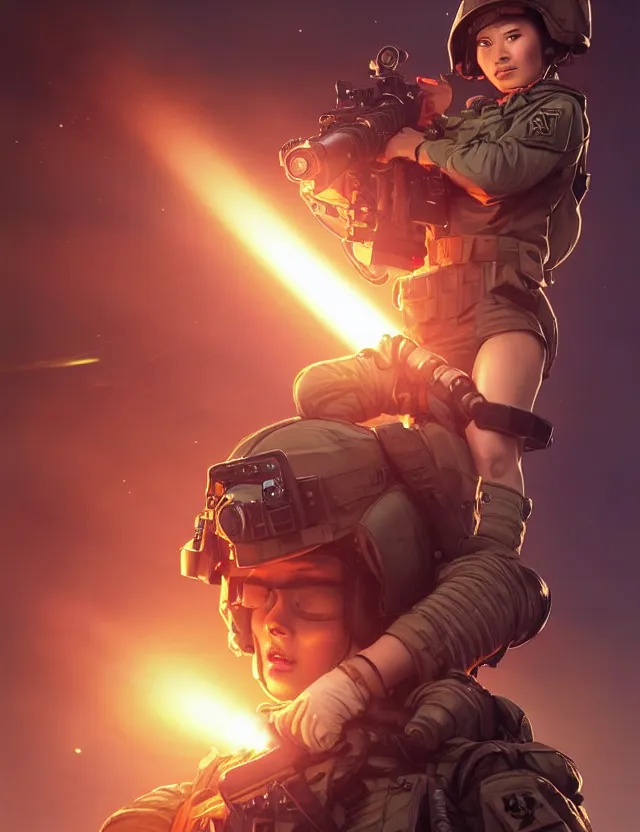 Image similar to a brown - haired woman in a military uniform hovering in the air glowing with red light and crackling energy, by tian zi and artgerm and xiaoguang sun and moebius, trending on artstation, digital art, 4 k resolution, detailed, high quality, sharp focus, hq artwork, coherent, insane detail, concept art, character concept, character full body portrait