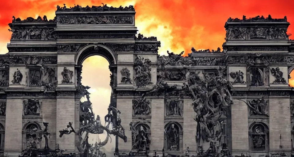 Image similar to portal to hell opening in the sky in paris