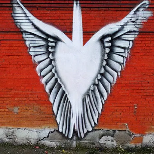 Prompt: angel wings devil horns street art by banksy