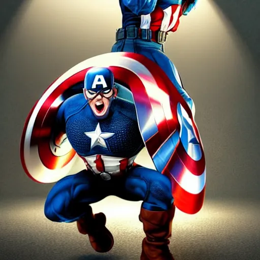 Image similar to hyperdetailed 3 d cartoon render of cartoon captain america being thrown into a garbage can, a sign reads biden did this, exaggerated facial features, cartoon style, white background, low angle shot, cinematic studio lighting, studio quality, octane render, unreal engine 5, trending on artstation, art by sebastian jm, 8 k