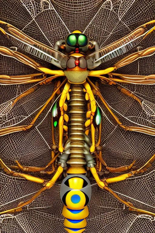 Image similar to a macro photograph of a pixar bio - mech cyborg dragonfly surrounded by sacred geometry by adam gor, by javier ruperez, by ellen jewett, 8 k