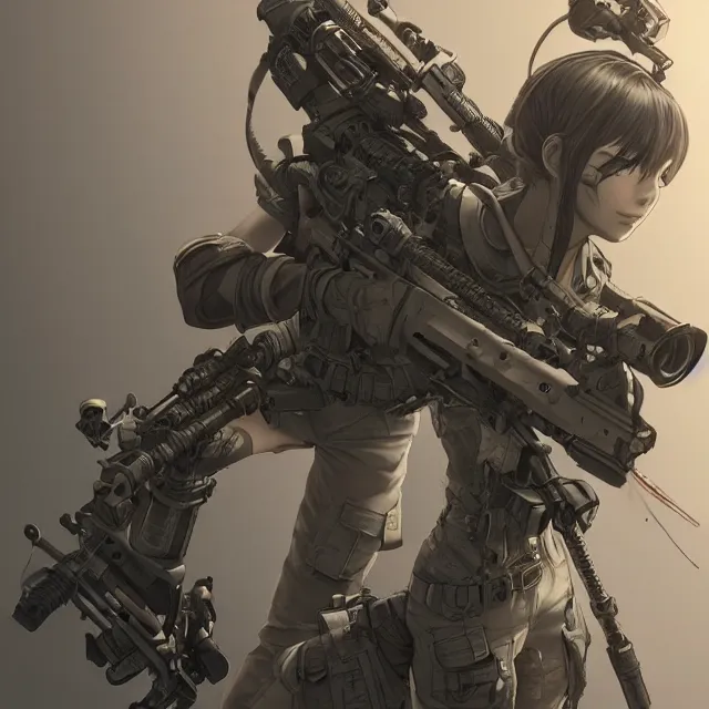 Image similar to the hyperrealistic portrait of lawful neutral female futuristic marine sniper as absurdly beautiful, gorgeous, elegant, young anime girl, an ultrafine hyperdetailed illustration by kim jung gi, irakli nadar, intricate linework, bright colors, octopath traveler, final fantasy, unreal engine 5 highly rendered, global illumination, radiant light, detailed and intricate environment