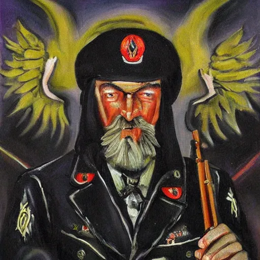 Image similar to Wagner Russian Military Force Exorcism Group, painting, art, horror