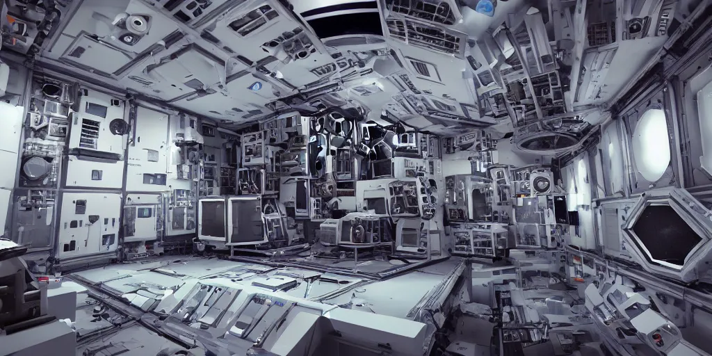 Prompt: giant speaker system music studio in the interior of an international space station. antimatter vacuum chamber particle accelerator robotic mecha modular synthesizer. photorealistic 35mm 4k cgsociety