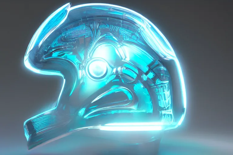 Image similar to futuristic fluid aquamarine helmet, intricate, glowing, eyecandy, colorful, 3 d, octane render