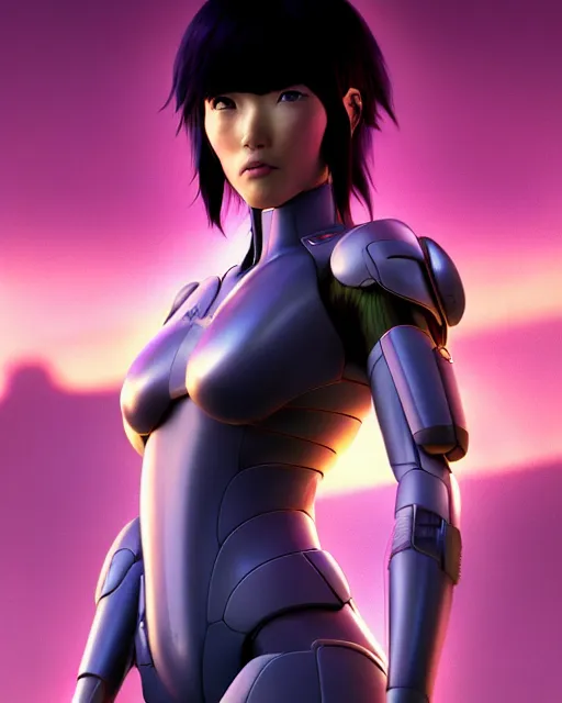 Image similar to weta disney pixar movie still portrait photo of motoko kusanagi the major ghost in the shell : : as cyborg woman by pixar : : by weta, wlop, ilya kuvshinov, rossdraws, artgerm, marvel, maxim cover, latex, octane render, sweaty, iridescent, bright morning, anime, liosh, mucha : :