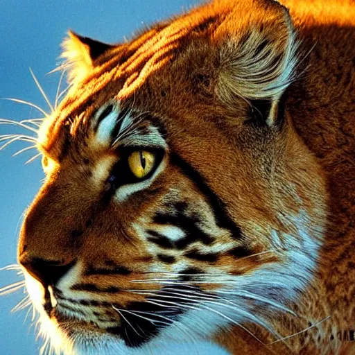 Image similar to “big cat by sea golden hour”