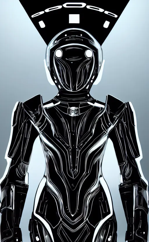 Image similar to symmetrical portrait photograph of beautiful black alien space armor