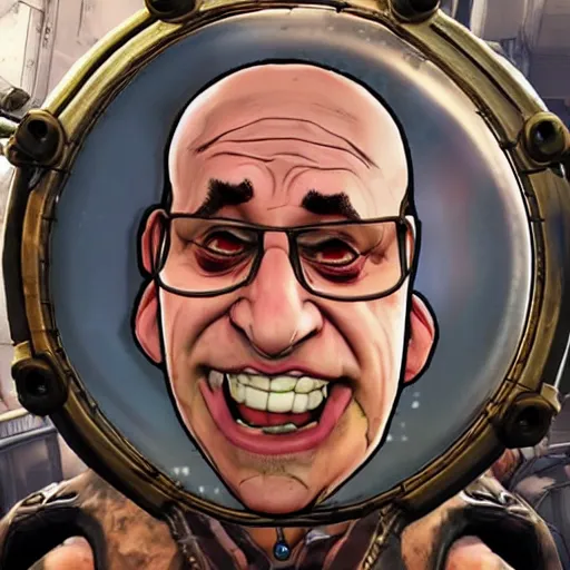 Image similar to a screenshot of danny devito in the video game borderlands 2. 3 d rendering, unreal engine. amazing likeness. very detailed. cartoon caricature