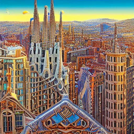 Image similar to city skies hyper realism 8 k by antoni gaudi, arthur adams, rob gonsalves, artgerm