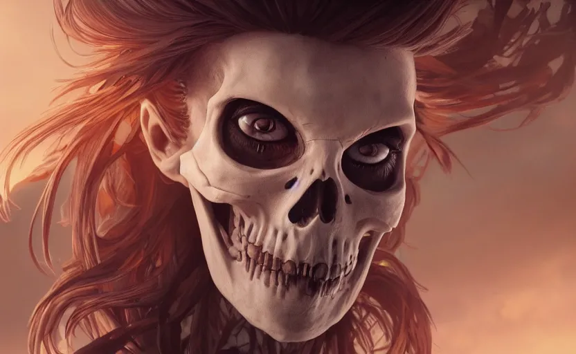 Image similar to skeleton with eyes, cinematic shot, 8 k, art by artgerm and greg rutkowski and alphonse mucha, movie screenshot