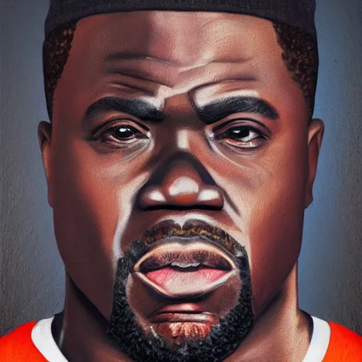 Prompt: ultra realistic kevin hart face portrait in the style of grant wood