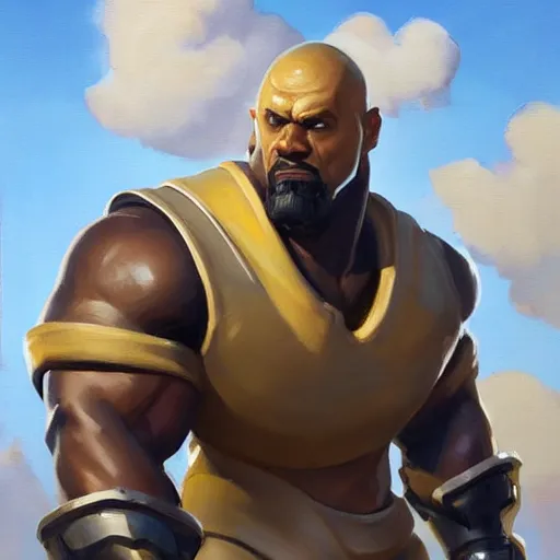 Image similar to greg manchess portrait painting of fully armored the foundation aka dwayne the rock from fortnite as overwatch character, medium shot, asymmetrical, profile picture, organic painting, sunny day, matte painting, bold shapes, hard edges, street art, trending on artstation, by huang guangjian, gil elvgren, ruan jia, greg rutkowski, gaston bussiere