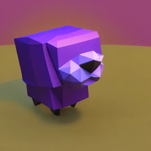 Image similar to a small purple animal with a yellow box on its head, a low poly render by miyamoto, polycount, rayonism, low poly, polycount, rendered in maya