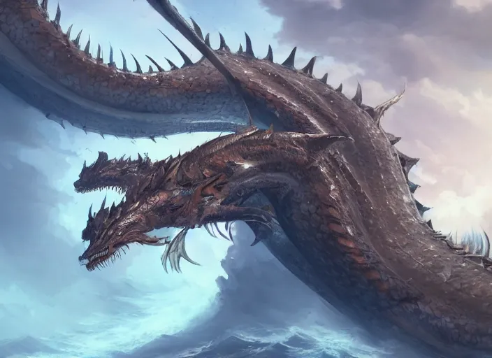 Image similar to detailed concept art of a huge sea dragon by cheng yi and luolin, artstation, artstationhd