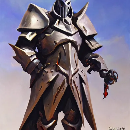 Image similar to greg manchess portrait painting of armored ainz ooal gown aka momon as overwatch character, medium shot, asymmetrical, profile picture, organic painting, sunny day, matte painting, bold shapes, hard edges, street art, trending on artstation, by huang guangjian and gil elvgren and sachin teng