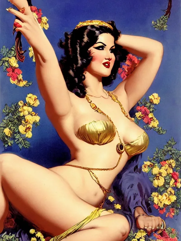 Image similar to sunny leone, a beautiful art nouveau portrait by Gil elvgren and Jim mahfood, 1920s city environment, centered composition, defined features, golden ratio, gold jewlery, photorealistic professional lighting, cinematic