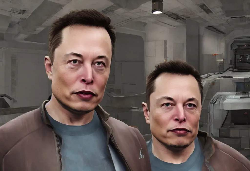 Image similar to elon musk in half life, elon musk in the video game half life, gameplay screenshot, close up, 3 d rendering. unreal engine. amazing likeness. very detailed.