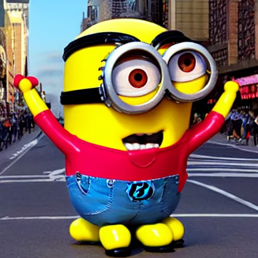 Prompt: minion macys parade thanks giving day balloon float realistic photo