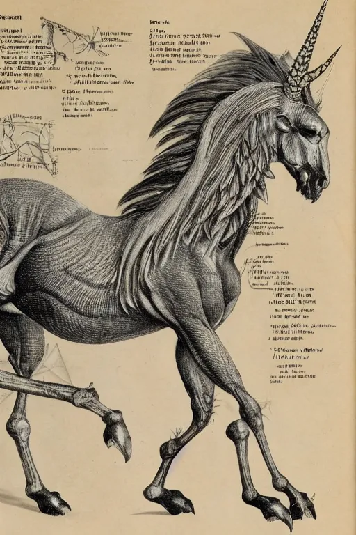 Prompt: anatomical encyclopedia illustration of a kirin, photorealistic, diagram, intricate details