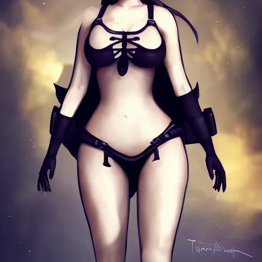 Image similar to full body portrait of 2B nier automata wearing a bikini, fantasy art by Thomas romain, safe for work, trending on artstation, artstationHD, artstationHQ