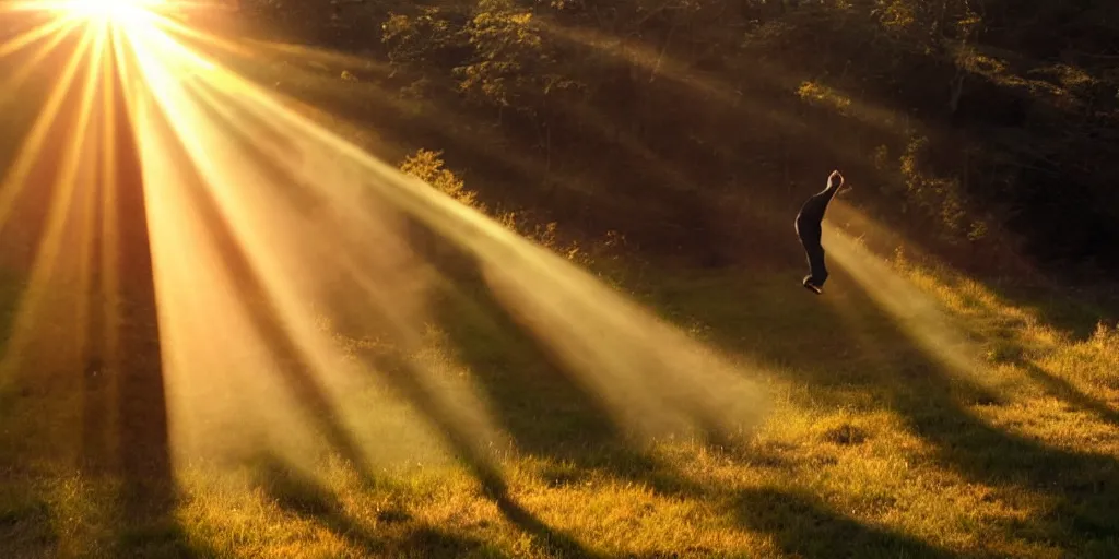 Image similar to a man falls down a sunbeam