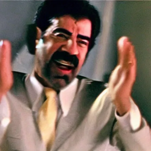 Prompt: A movie still of Saddam Hussein dancing in Satuday Night Fever