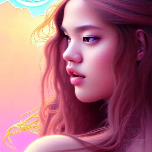 Image similar to portrait of jossi of blackpink, goddess of the moon, highly detailed, digital painting, smooth, sharp focus, illustration, ultra realistic, 8 k, art by artgerm and alphonse mucha