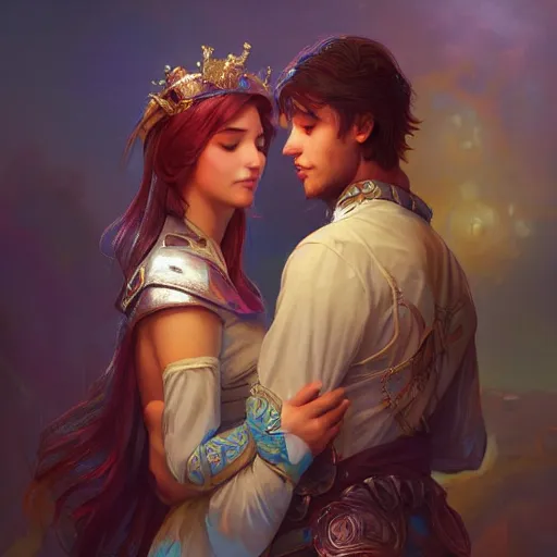 Prompt: a young couple hugging each other in a retrowave environment, D&D, fantasy, intricate, elegant, highly detailed, digital painting, artstation, concept art, matte, sharp focus, illustration, hearthstone, art by Artgerm and Greg Rutkowski and Alphonse Mucha