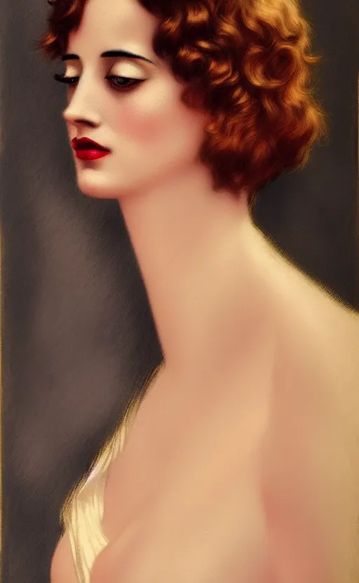 Prompt: portrait en buste flapper girl eva green, vesper lynd, vannessa ives, traditional corsican, intricate, highly detailed, artstation, illustration, jurgens, rutkowski, bouguereau, roaring 20s, 1920s gaudy color