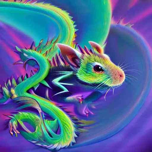 Image similar to an oilpainting of a psychedelic hamster dragon hybrid, hd, artstation, digital art, 4k, 8k