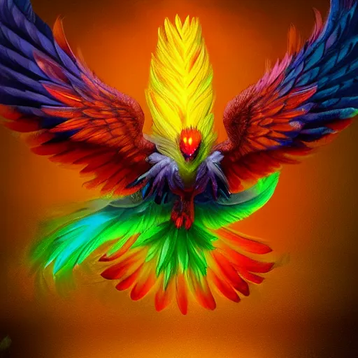Prompt: legendary phoenix bird with rainbow feathers born from egg over a mirror, oil painting, strong colors, hyper detailed,, trending in artstation, cinematic lighting, studio quality, smooth render, unreal engine 5 rendered, octane rendered