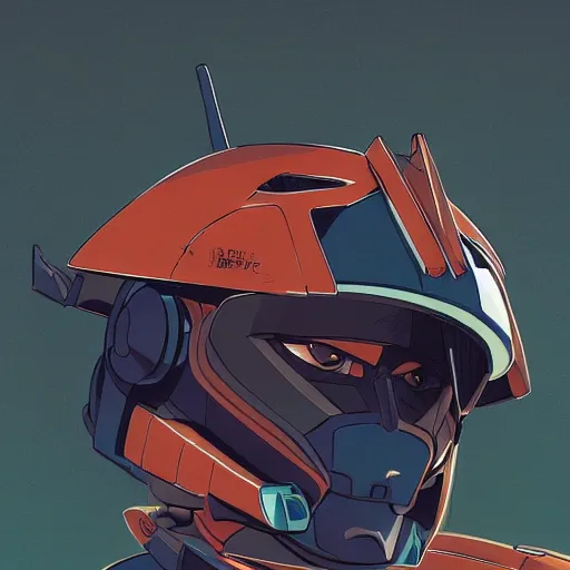 Prompt: portrait of a ronin robbie as a gundam pilot, with an intricate, detailed, urban inspired hiphop afro futuristic helmet, vector behance hd jesper ejsing, rhads, makoto shinkai, lois van baarle, ilya kuvshinov, rossdraws, hd, 3 2 k, ilya kuvshinov, gustav klimt