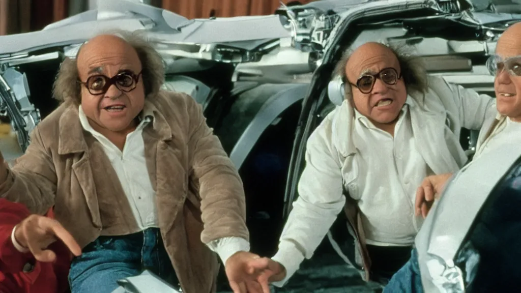 Image similar to A still of Danny Devito in Back to the Future, 8k