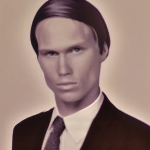 Image similar to A photograph portrait of Jerma985 with short-medium length hair a combover wearing early 1970s menswear in the early 1970s, taken in the early 1970s, grainy, taken on a 1970s Polaroid Camera, realistic, hyperrealistic, very realistic, highly detailed, very detailed, extremely detailed, detailed, digital art, trending on artstation, colorized photo