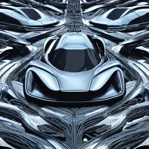 Image similar to A seamless pattern of sci-fi organic zaha hadid car ash thorp car khyzyl saleem organic car Daniel Simon design in the blade runner 2049 film keyshot product render cloudy plastic ceramic material shiny gloss water reflections, seamless pattern, Octane render in Maya and houdini, vray, large motifs, ultra high detail ultra realism, unreal engine, 4k in plastic dark tilt shift