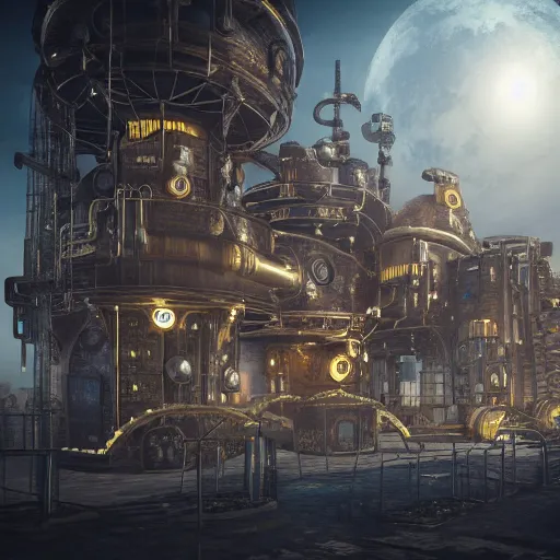 Prompt: steampunk moonbase, highly detailed, 4k, HDR, award-winning, octane render