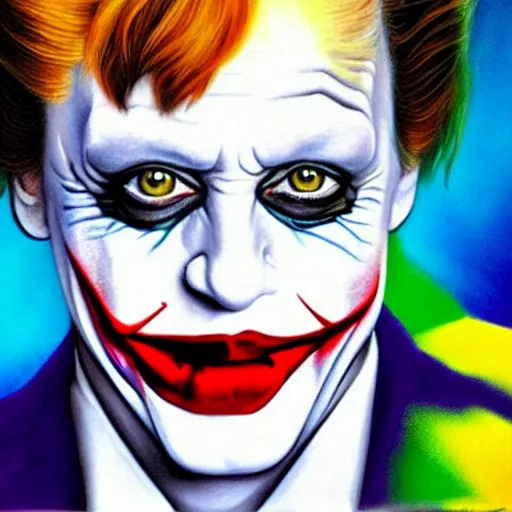 Image similar to angela merkel is the joker, airbrush art, drew struzan illustration art, key art, portrait