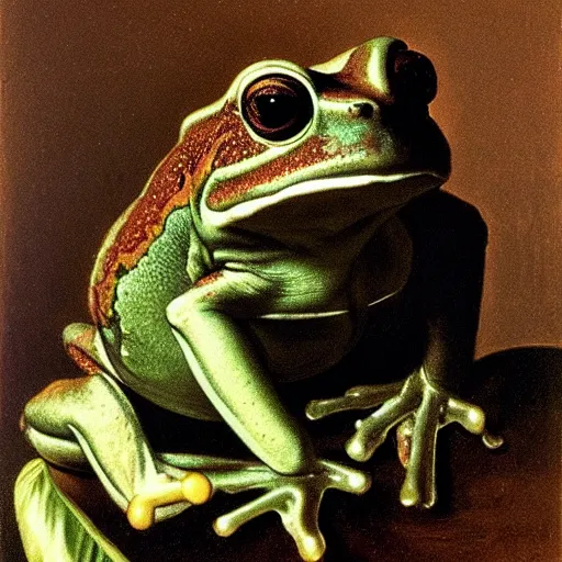 Prompt: a portrait of a frog by caravaggio