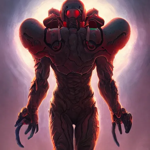 Image similar to doom eternal, mutant, tubes fused with the body, front view, painted by stanley lau, painted by greg rutkowski, painted by stanley, artgerm, masterpiece, digital art, trending on arts