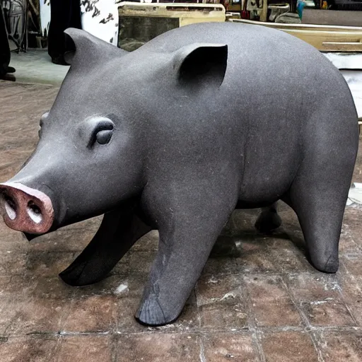 Prompt: “monolithic pig sculpture, mixed materials”