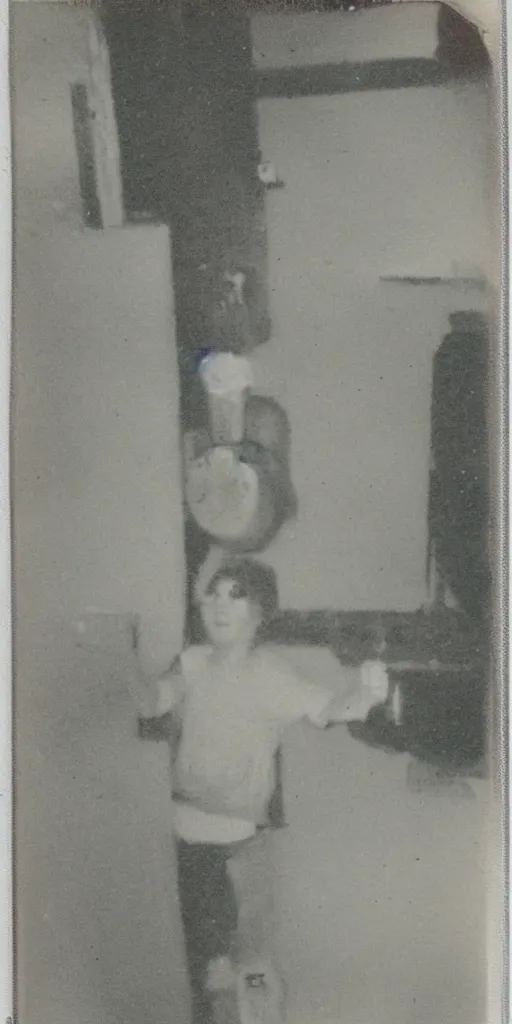 Image similar to found old polaroid photo of a pale cryptid in a musty basement, sharp focus, detailed