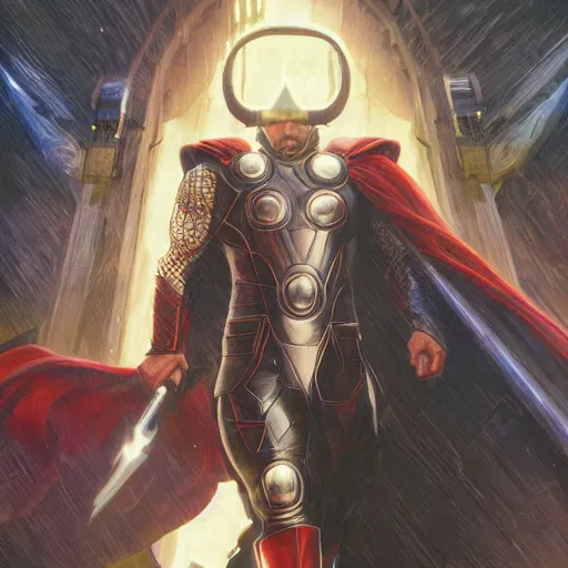 Image similar to Keanu Reeves as Thor in marvel movies by Stanley Artgerm Lau, greg rutkowski, thomas kindkade, alphonse mucha, loish, norman Rockwel