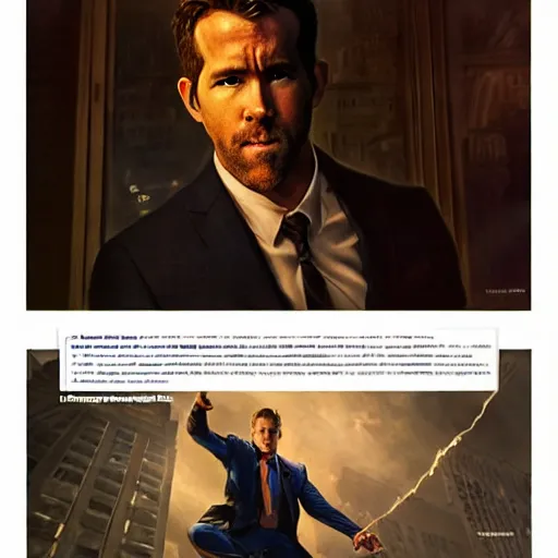 Image similar to ryan reynolds as spider - man, wearing a black and blue suit, cinematic, volumetric lighting, f 8 aperture, cinematic eastman 5 3 8 4 film, photorealistic by greg rutkowski, by stanley artgerm, by alphonse mucha