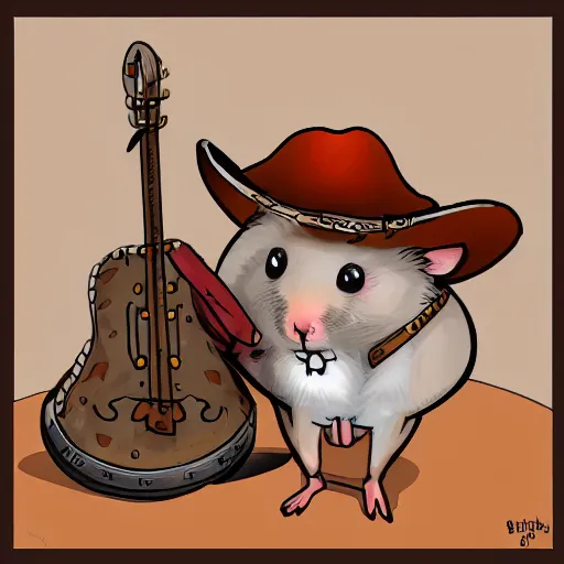 Prompt: digital art of hamster dressed as cowboy