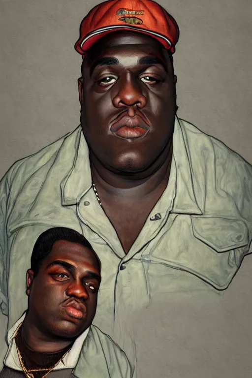 Prompt: a realistic portrait of biggie smalls in style of egon schiele, masterpiece, hyperdetailed, complex, intricate, 4 k, trending on artstation