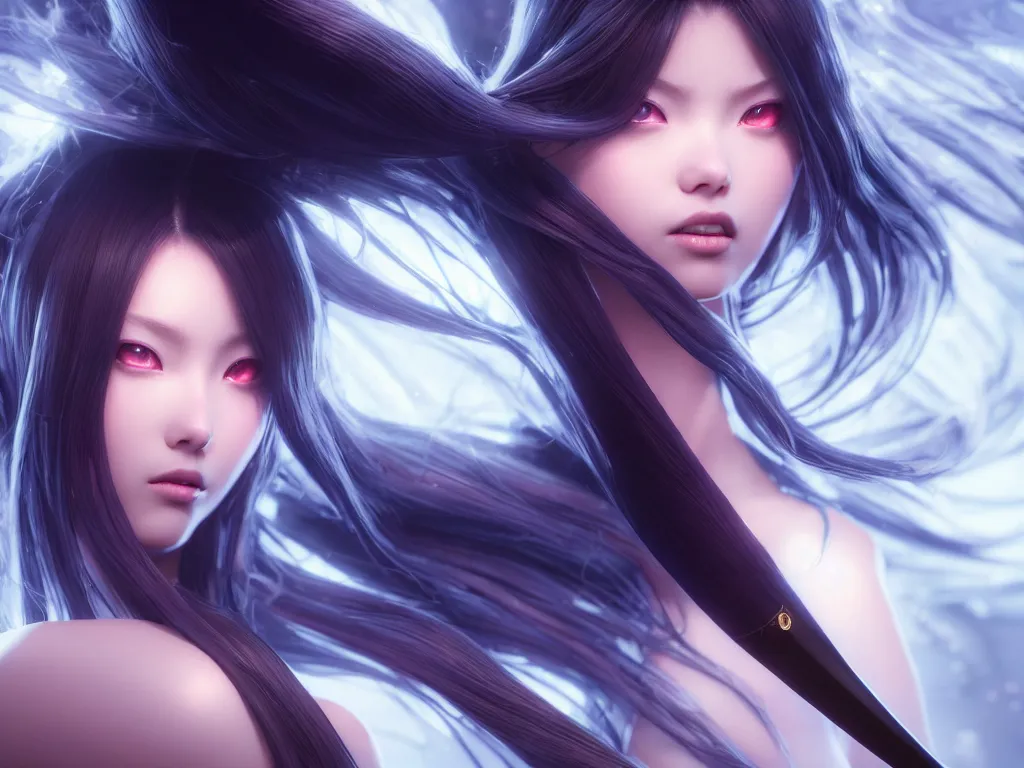 Image similar to extremely beautiful aesthetic ego sword in a shape of girl, black long hair, occlusion shadow, specular reflection, rim light, unreal engine, octane render, artgerm, artstation, art by hiroaki samura and jiro matsumoto and yusuke murata, high quality, highly detailed 8 k, fantasy illustration, beautiful shape of body