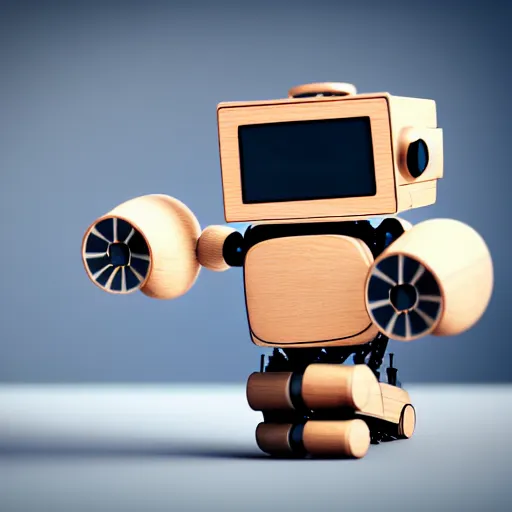 Image similar to a cute little robot consists of wood. super realistic 8 k render of a elegant, cinematic composition