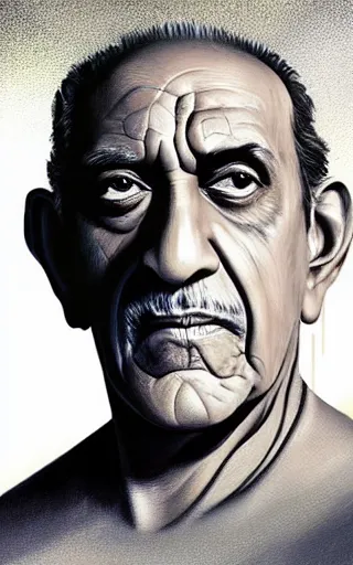 Prompt: painting of Amrish Puri by Christopher Balaskas