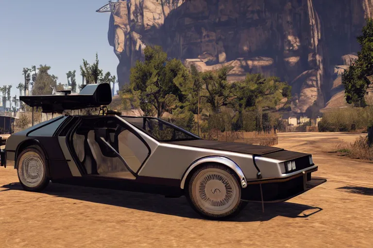 Image similar to 1 9 2 2 delorean by grand theft auto v, by red dead redemption 2, by cyberpunk 2 0 7 7